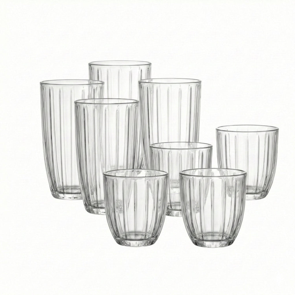 Capri 8-Piece Glassware Set – 4 Coolers (16oz) & 4 DOF Glasses (10oz)
