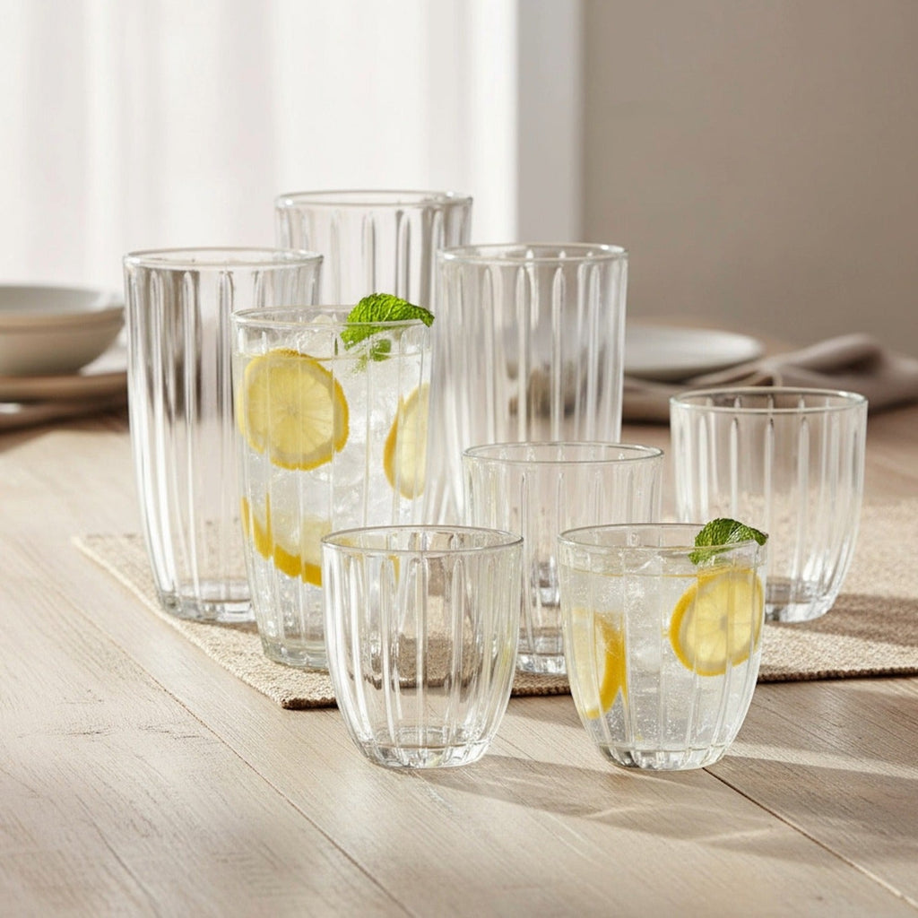 Capri 8-Piece Glassware Set – 4 Coolers (16oz) & 4 DOF Glasses (10oz)