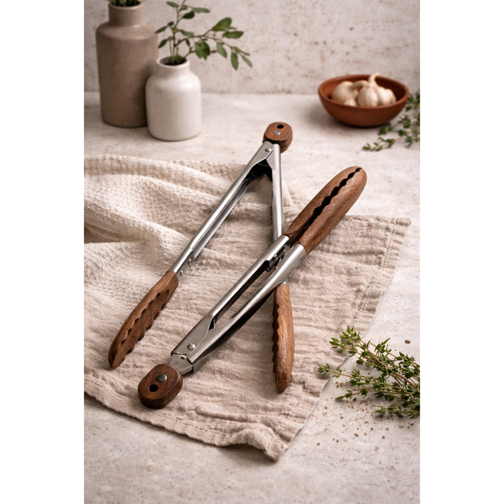 Carmel Acacia Wood Kitchen Tongs - 12" & 15" Set