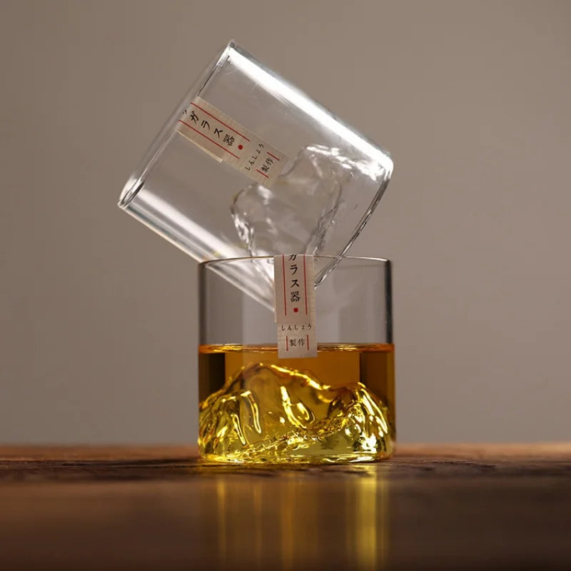 Japanese Glass Glacier Mountain Teacup Mt. Fuji Heat-resistant Glass Teacup Office Handy Retro Wine Glass Whisky Cup Home