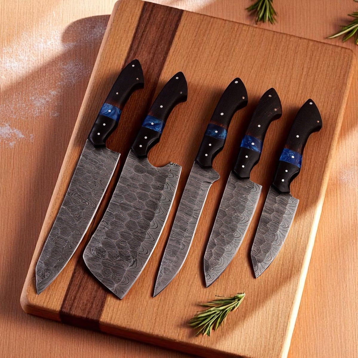 Kitchen Knives Knife Set – 5-Piece Full Tang Damascus Blades